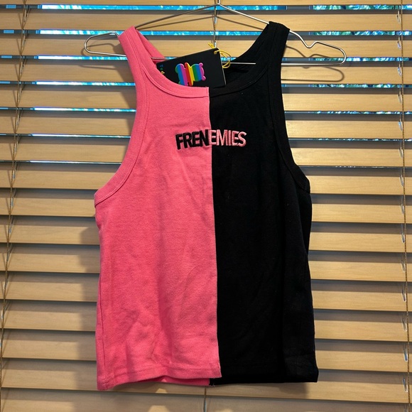 New Women’s Medium Teddy Fresh Frenemies Pink and Black Ribbed Cami Tank Top Tee - Picture 1 of 5